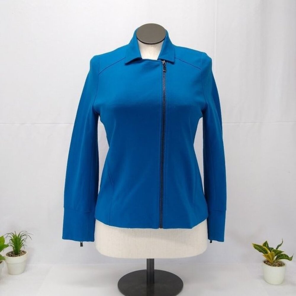 Grace Elements Size 6 Jacket Blazer Teal Full Zip Faux Pockets Women's EUC